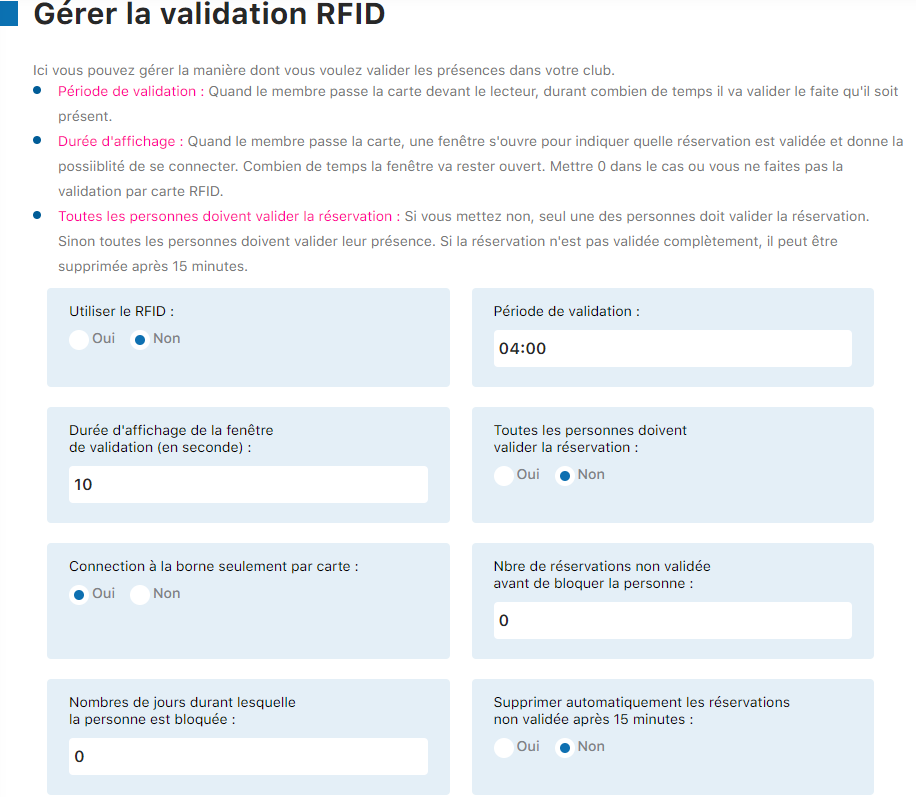 Panneau de paramètres RFID - première partie